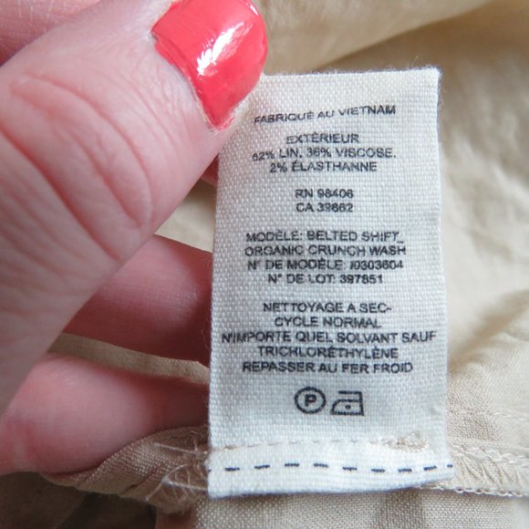 THEORY Organic Crunch Linen Belted Shift Dress Light Wheat Sz 00 *Belt missing* - Picture 15 of 16